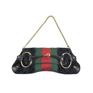 Vintage Gucci Black Velvet Lizard Horsebit Chain Big size